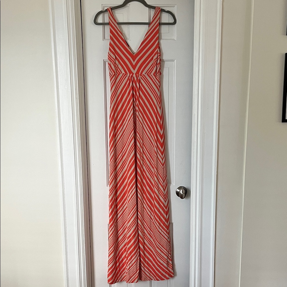 Bebe Vibrant Coral and Cream Striped Tee